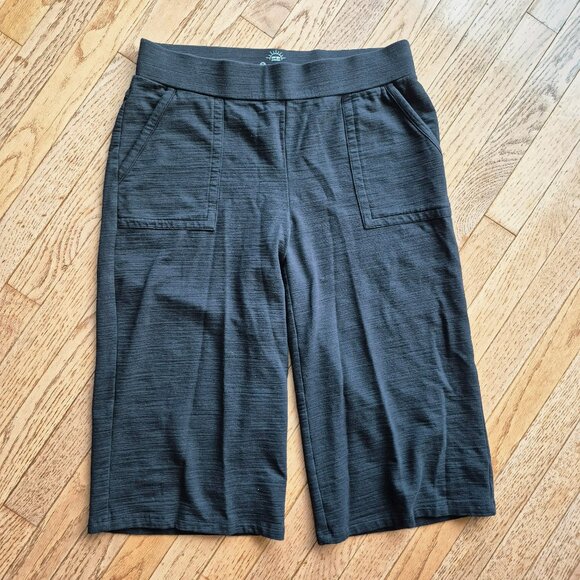 T by Talbots UPF 50+ Slub Terry Wide Leg Crops Black M/P - Picture 1 of 9